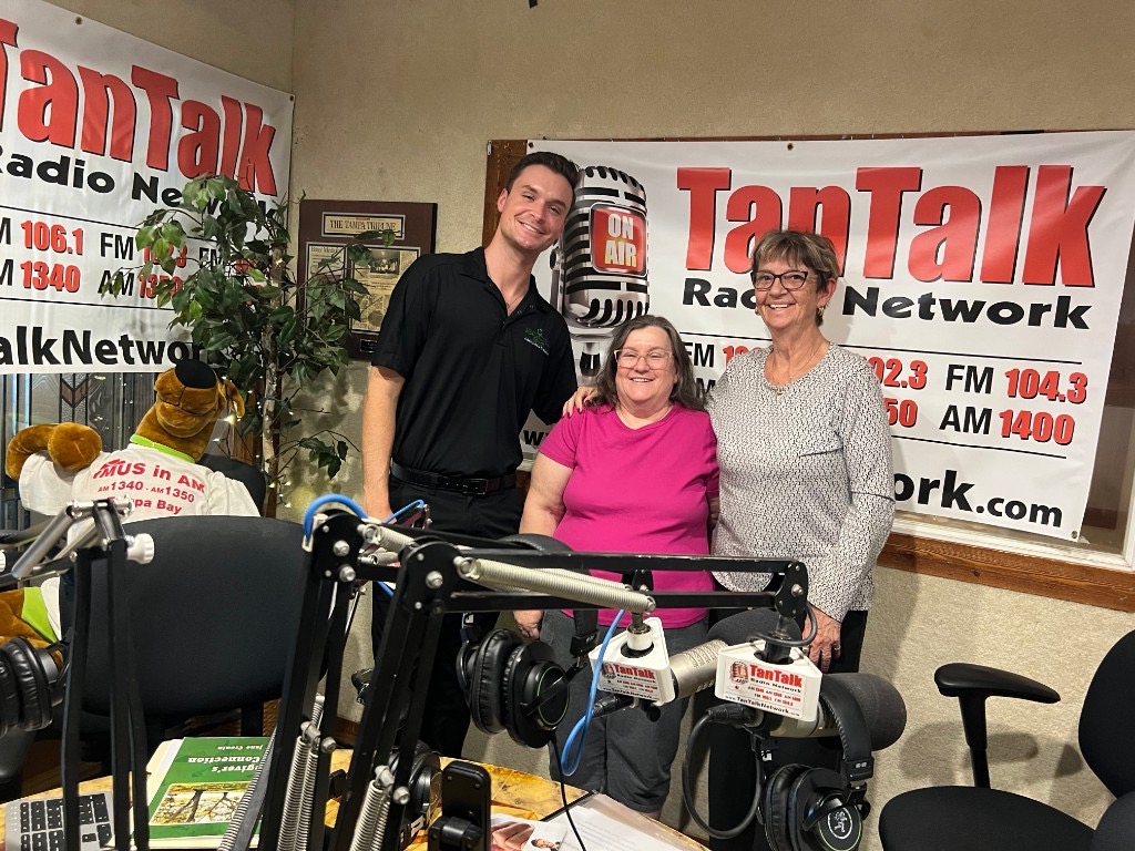 Sandy Robb recording in studio at the Connecting Caregivers Radio Show